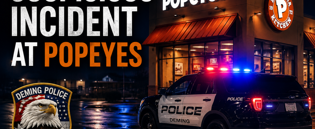 Deming Police vehicle outside Popeyes restaurant for suspicious incident investigation