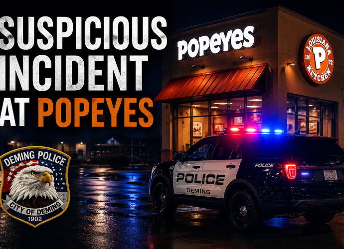 Deming Police vehicle outside Popeyes restaurant for suspicious incident investigation