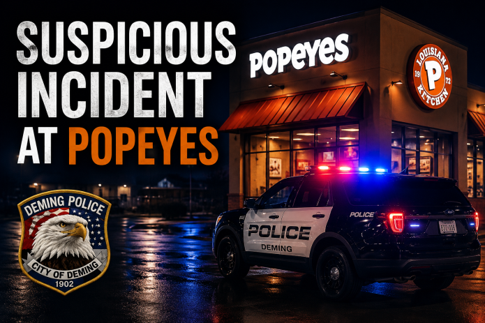 Deming Police vehicle outside Popeyes restaurant for suspicious incident investigation