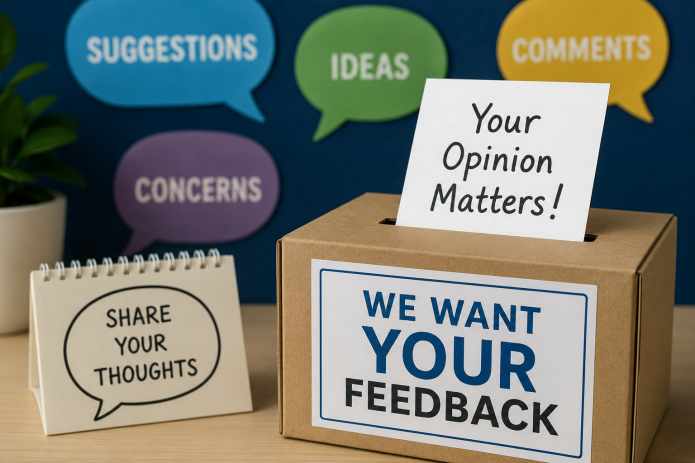 Suggestion box image encouraging public feedback on proposed Las Cruces Public Schools student dress policy changes.