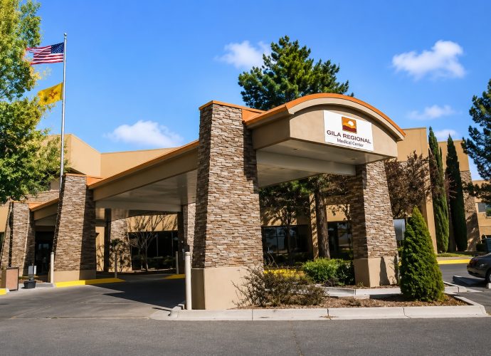 Entrance of Gila Regional Medical Center in Silver City, New Mexico.