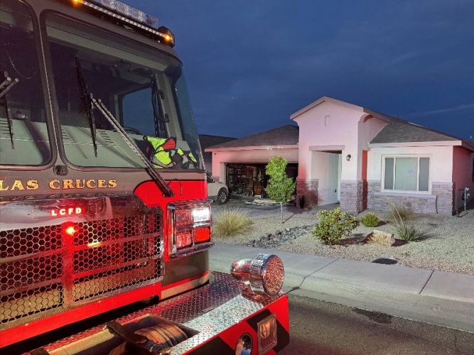 Las Cruces firefighters respond to a garage fire at a home on Big Springs Street on June 27, 2026.