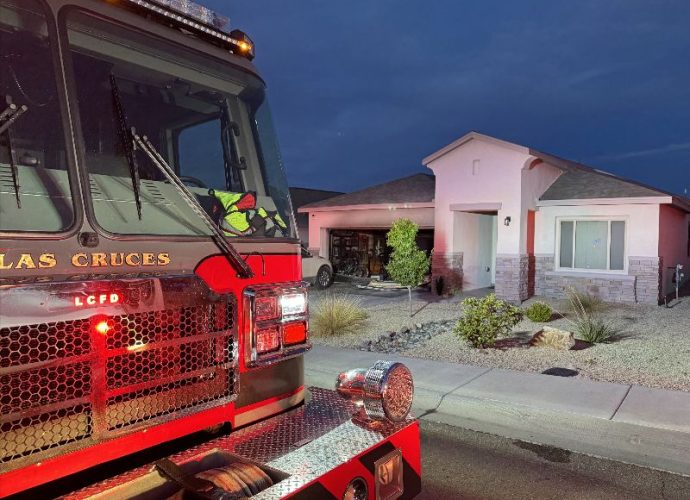 Las Cruces firefighters respond to a garage fire at a home on Big Springs Street on June 27, 2026.