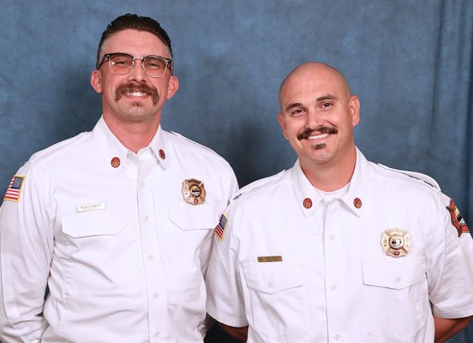 Doña Ana Fire Rescue personnel Travis Simpson and Chris Padilla, who were recently promoted to deputy chief positions within the department.