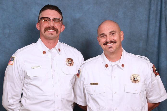 Doña Ana Fire Rescue personnel Travis Simpson and Chris Padilla, who were recently promoted to deputy chief positions within the department.