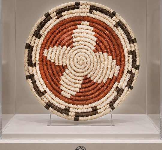 A traditional Seri (Comcaac) woven basket displayed as part of the Western New Mexico University Museum's expanded permanent collection in Silver City.