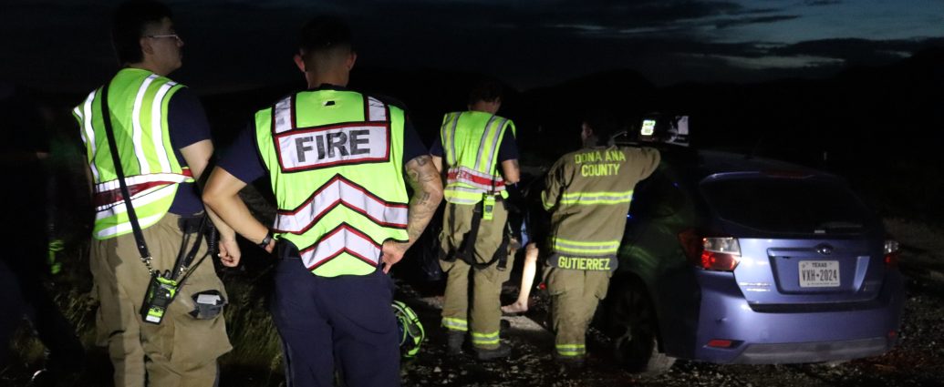 Doña Ana Fire Rescue personnel respond to a two-vehicle crash on Highway 404 in Chaparral Saturday evening.
