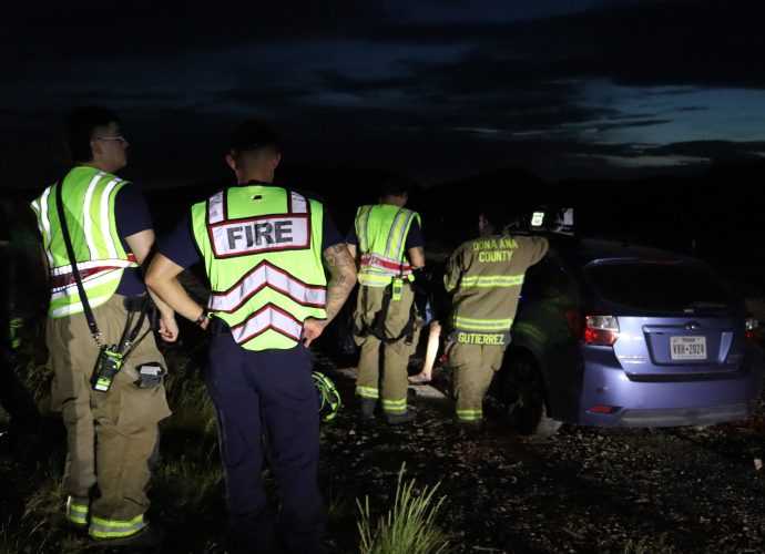Doña Ana Fire Rescue personnel respond to a two-vehicle crash on Highway 404 in Chaparral Saturday evening.