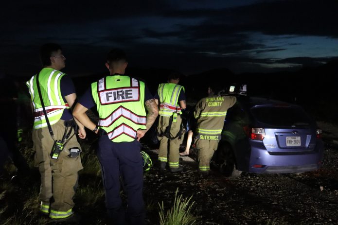 Doña Ana Fire Rescue personnel respond to a two-vehicle crash on Highway 404 in Chaparral Saturday evening.