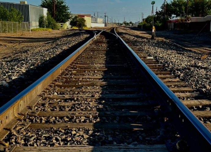 Railroad tracks near Brown Road in Las Cruces where a pedestrian was struck and killed by a southbound BNSF train on July 14, 2026.