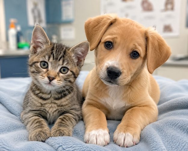 Dog and cat receiving care as part of a community spay and neuter program.
