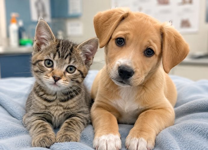 Dog and cat receiving care as part of a community spay and neuter program.