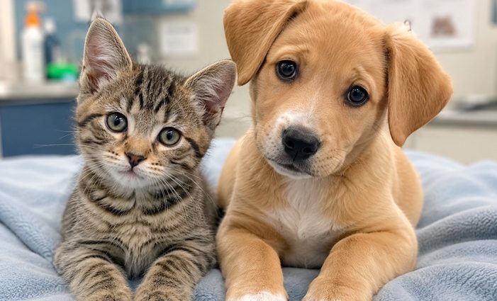 Dog and cat receiving care as part of a community spay and neuter program.