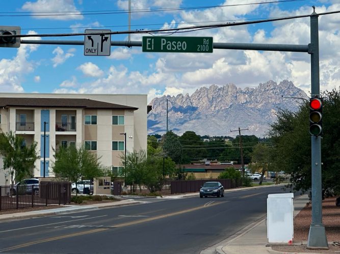 Intersection of El Paseo Road and Farney Lane in Las Cruces where a two-vehicle crash critically injured a 67-year-old woman on July 14, 2026.