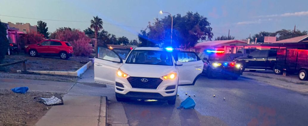White Hyundai Santa Fe recovered by Las Cruces police after an overnight crime spree involving stolen vehicles and attempted burglaries.