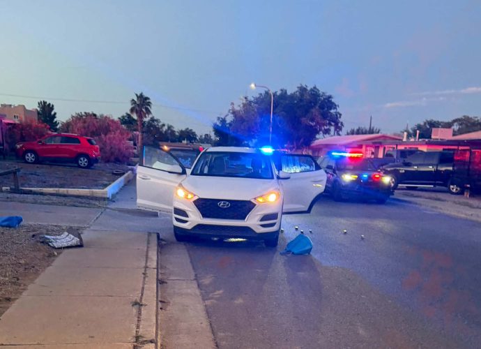 White Hyundai Santa Fe recovered by Las Cruces police after an overnight crime spree involving stolen vehicles and attempted burglaries.
