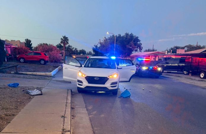 White Hyundai Santa Fe recovered by Las Cruces police after an overnight crime spree involving stolen vehicles and attempted burglaries.