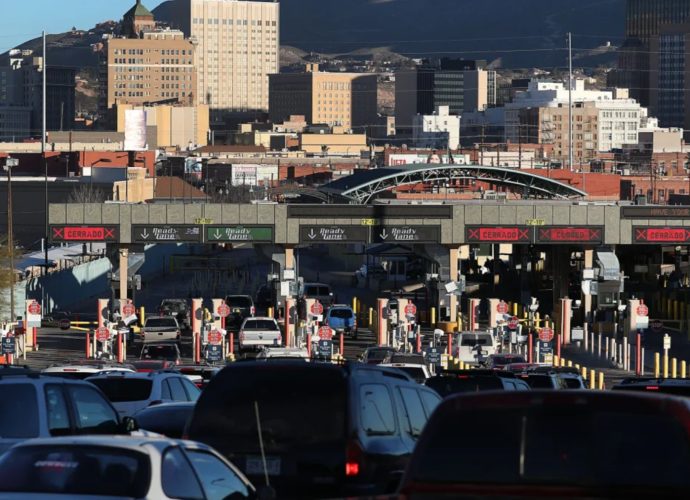 Paseo del Norte Port of Entry in El Paso, Texas, connecting the United States and Mexico.