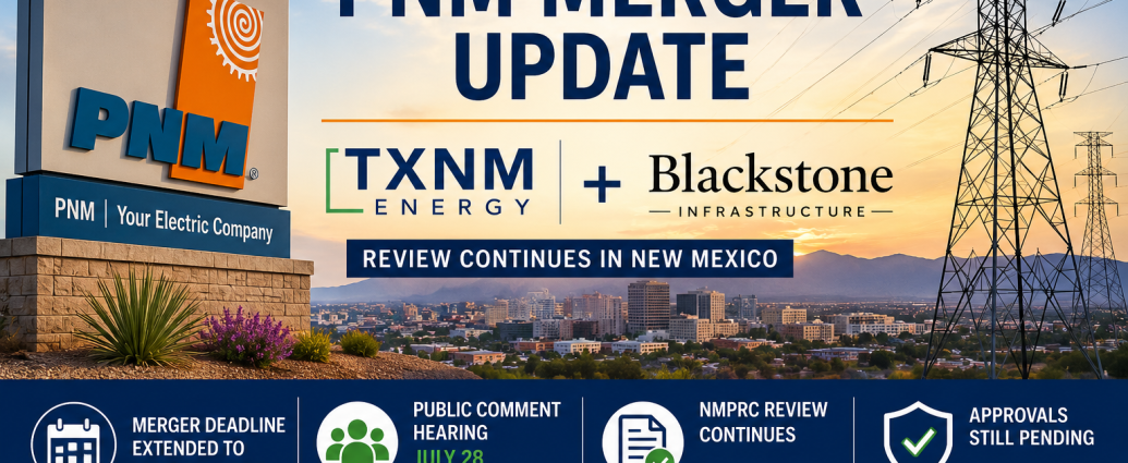 PNM power infrastructure and transmission lines representing the proposed merger between TXNM Energy and Blackstone Infrastructure.