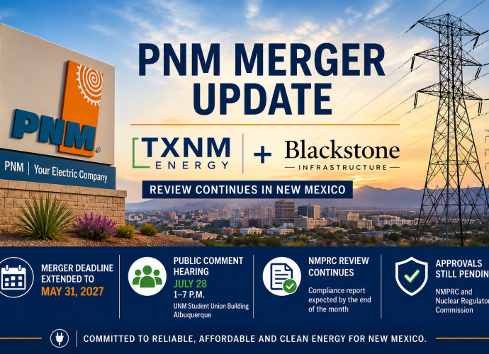 PNM power infrastructure and transmission lines representing the proposed merger between TXNM Energy and Blackstone Infrastructure.