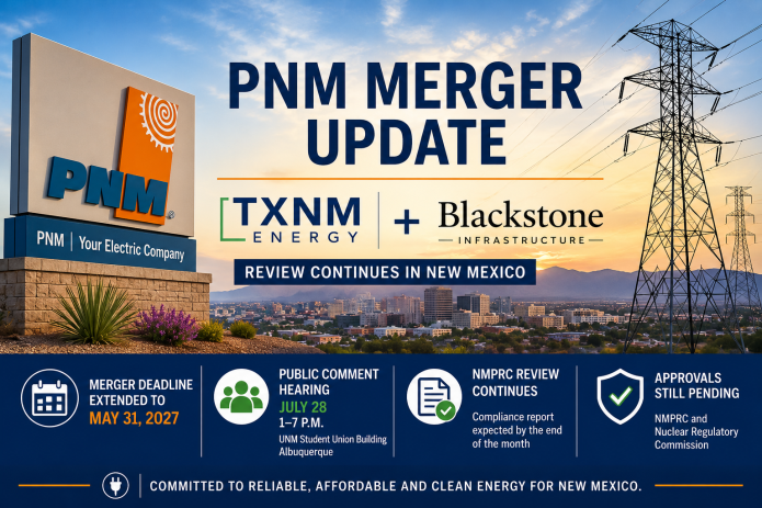 PNM power infrastructure and transmission lines representing the proposed merger between TXNM Energy and Blackstone Infrastructure.