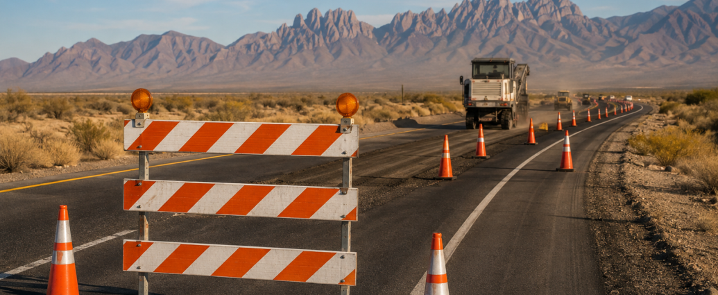 Road construction zone and lane closures in the Las Cruces area