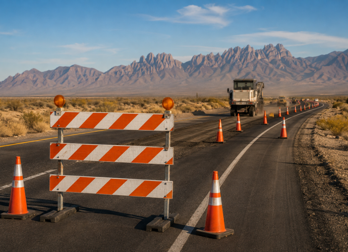 Road construction zone and lane closures in the Las Cruces area