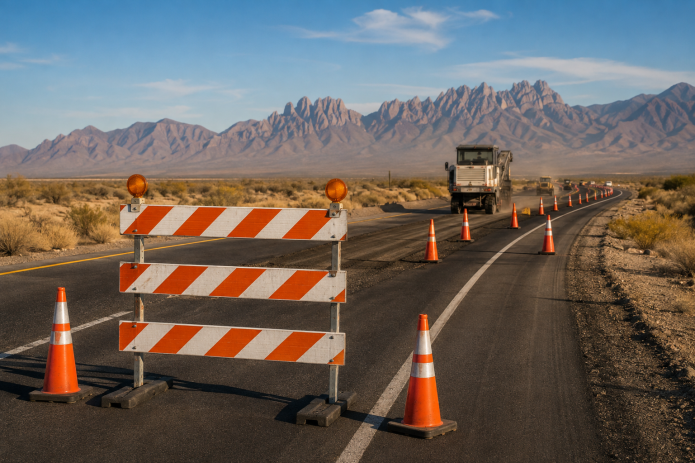 Road construction zone and lane closures in the Las Cruces area
