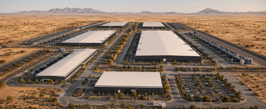 Concept rendering showing the proposed Project Jupiter data center complex near Santa Teresa, New Mexico.