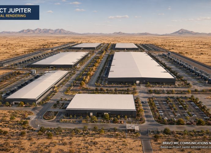 Concept rendering showing the proposed Project Jupiter data center complex near Santa Teresa, New Mexico.