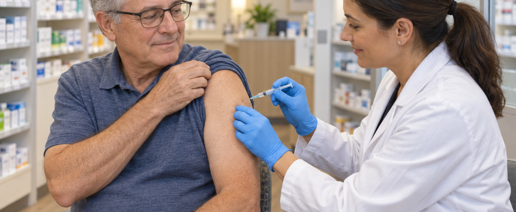 COVID-19 vaccination in a pharmacy, illustrating New Mexico’s updated vaccine guidance.