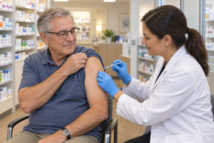 COVID-19 vaccination in a pharmacy, illustrating New Mexico’s updated vaccine guidance.