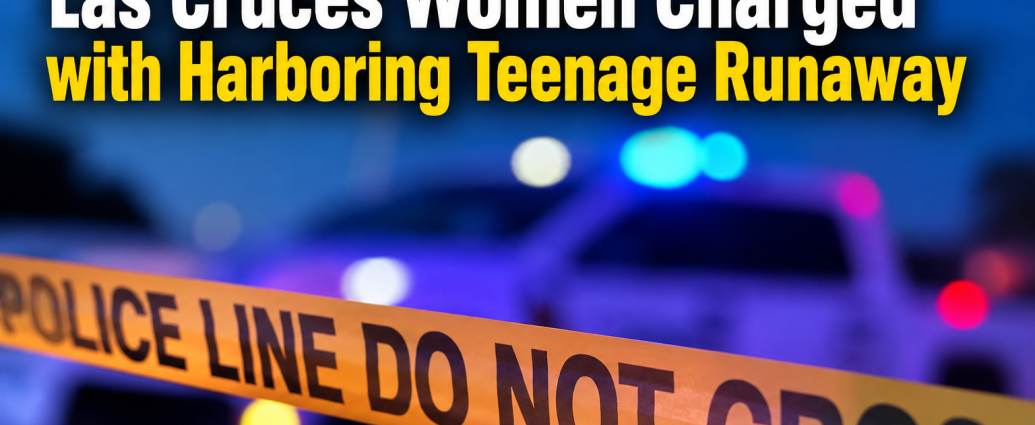 Police tape and emergency lights illustrating the arrest of two Las Cruces women accused of harboring a teenage runaway.