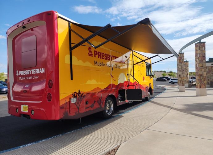 Inside Presbyterian Mobile Health Unit providing free biometric screenings at DACC in Las Cruces