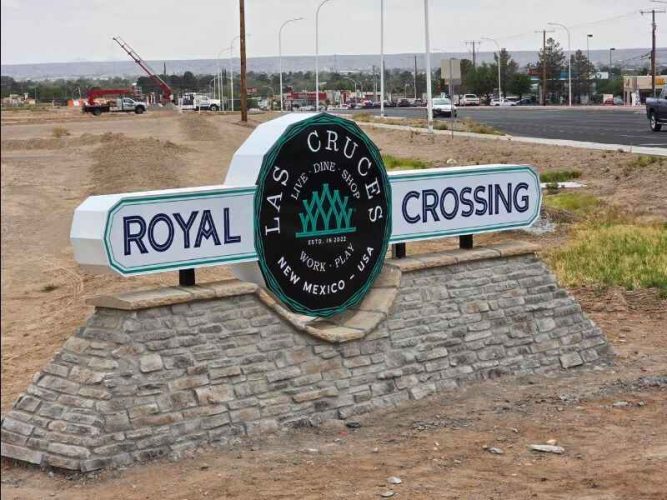 Royal Crossing subdivision entrance sign in Las Cruces, where the city plans to acquire land for future affordable senior housing.
