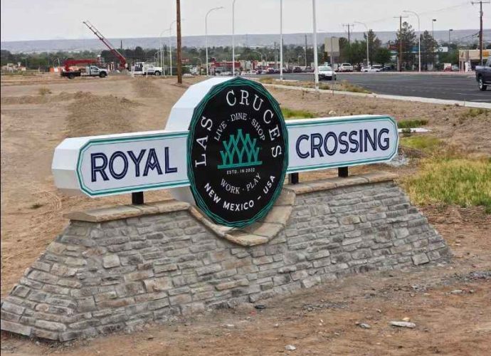 Royal Crossing subdivision entrance sign in Las Cruces, where the city plans to acquire land for future affordable senior housing.